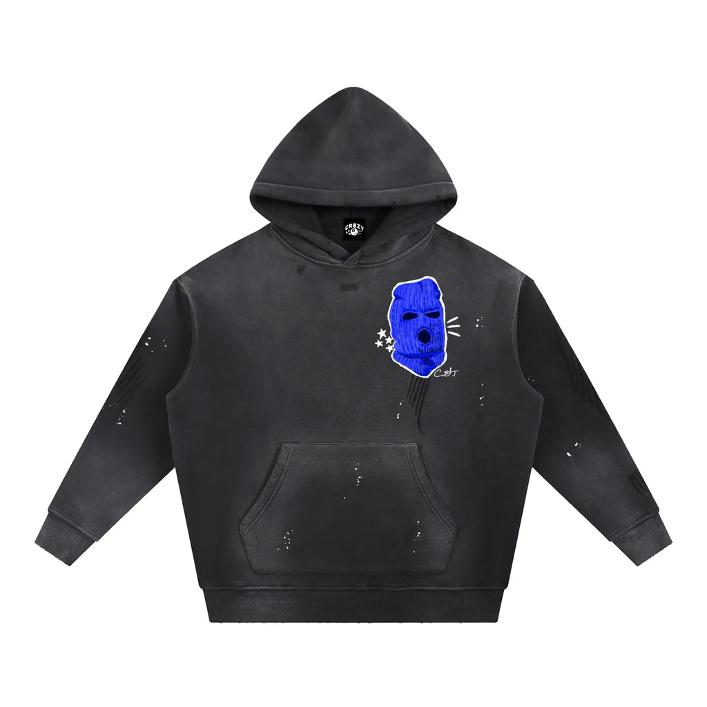 Ski Mask Vintage Washed Frayed Fleece Hoodie