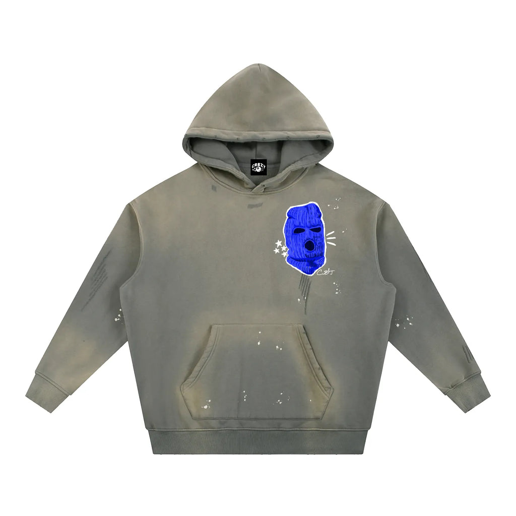 Ski Mask Vintage Washed Frayed Fleece Hoodie