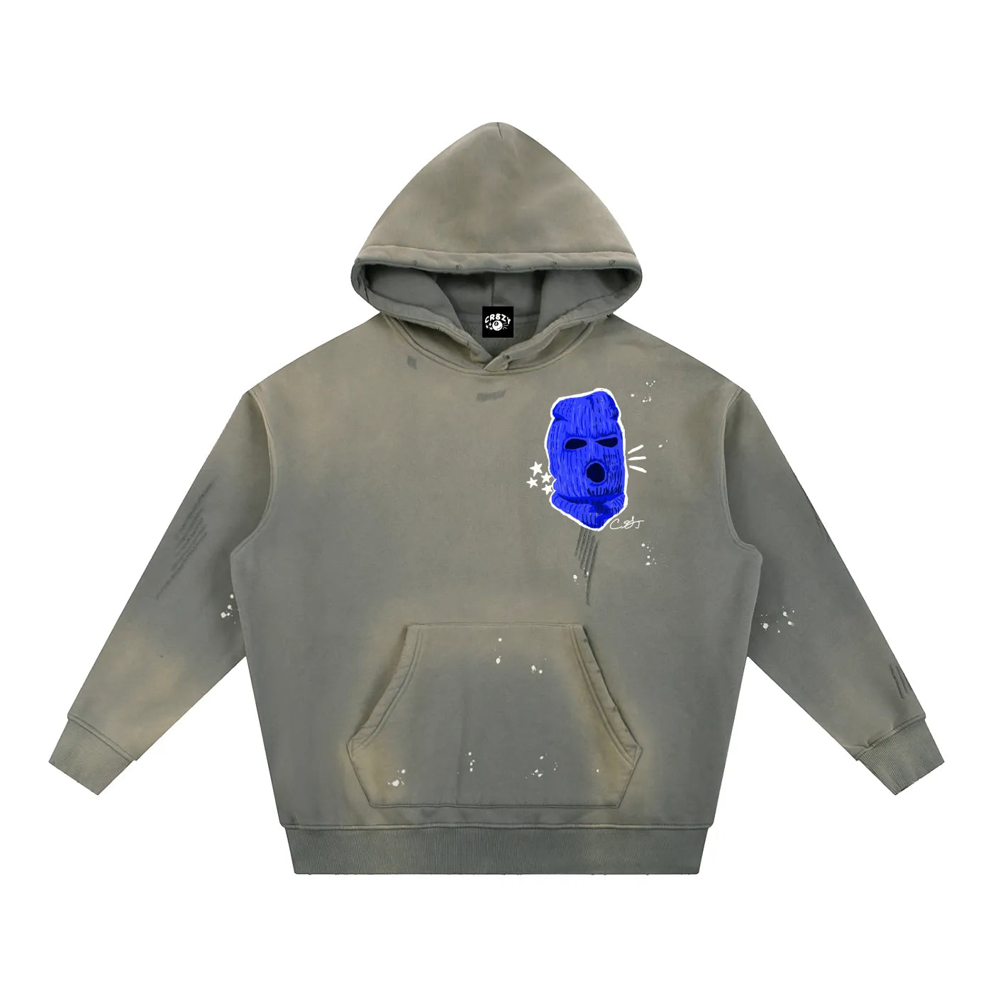 Ski Mask Vintage Washed Frayed Fleece Hoodie