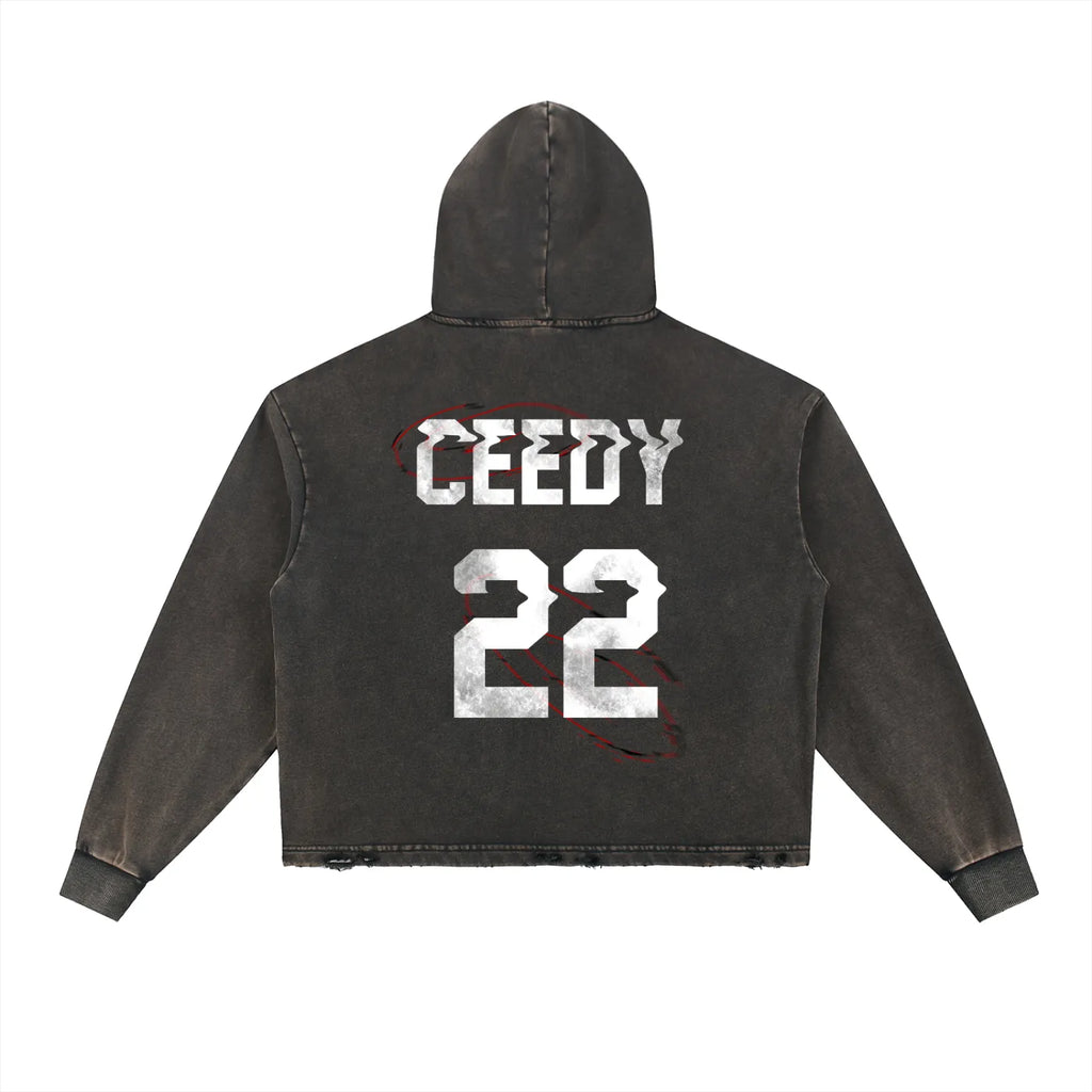 Ceedy Vintage Washed Frayed-Hem Hoodie