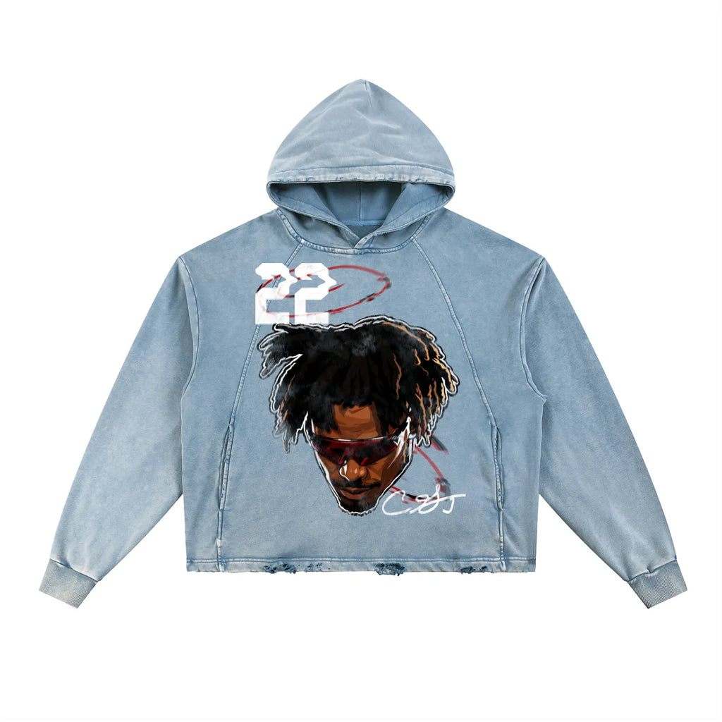 Ceedy Vintage Washed Frayed-Hem Hoodie