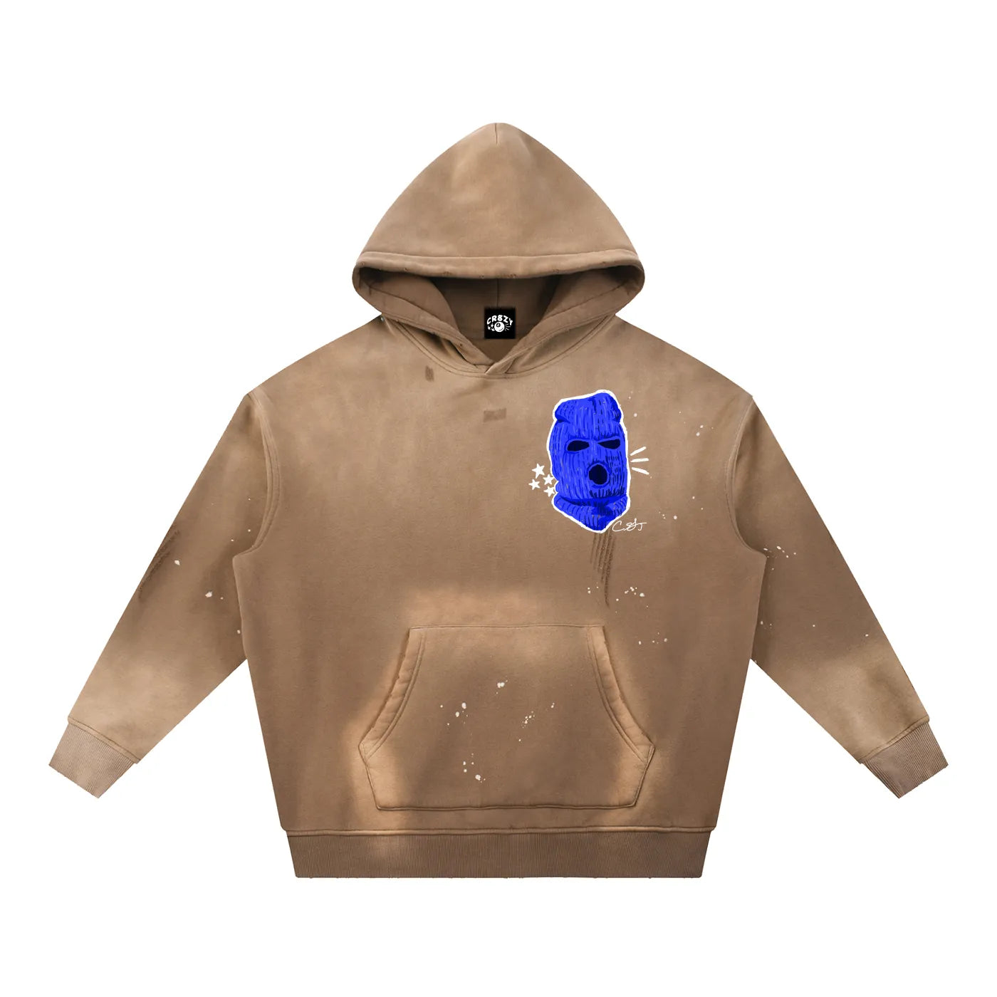 Ski Mask Vintage Washed Frayed Fleece Hoodie