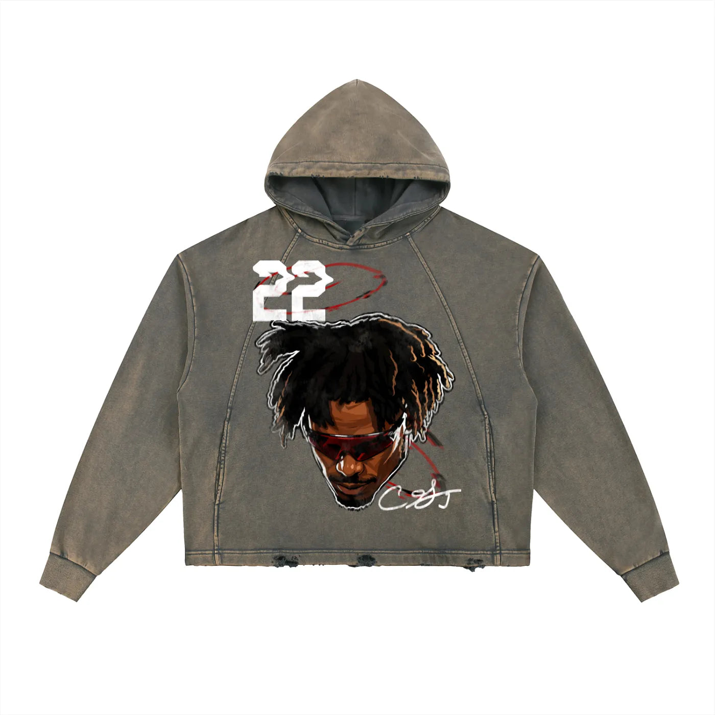 Ceedy Vintage Washed Frayed-Hem Hoodie