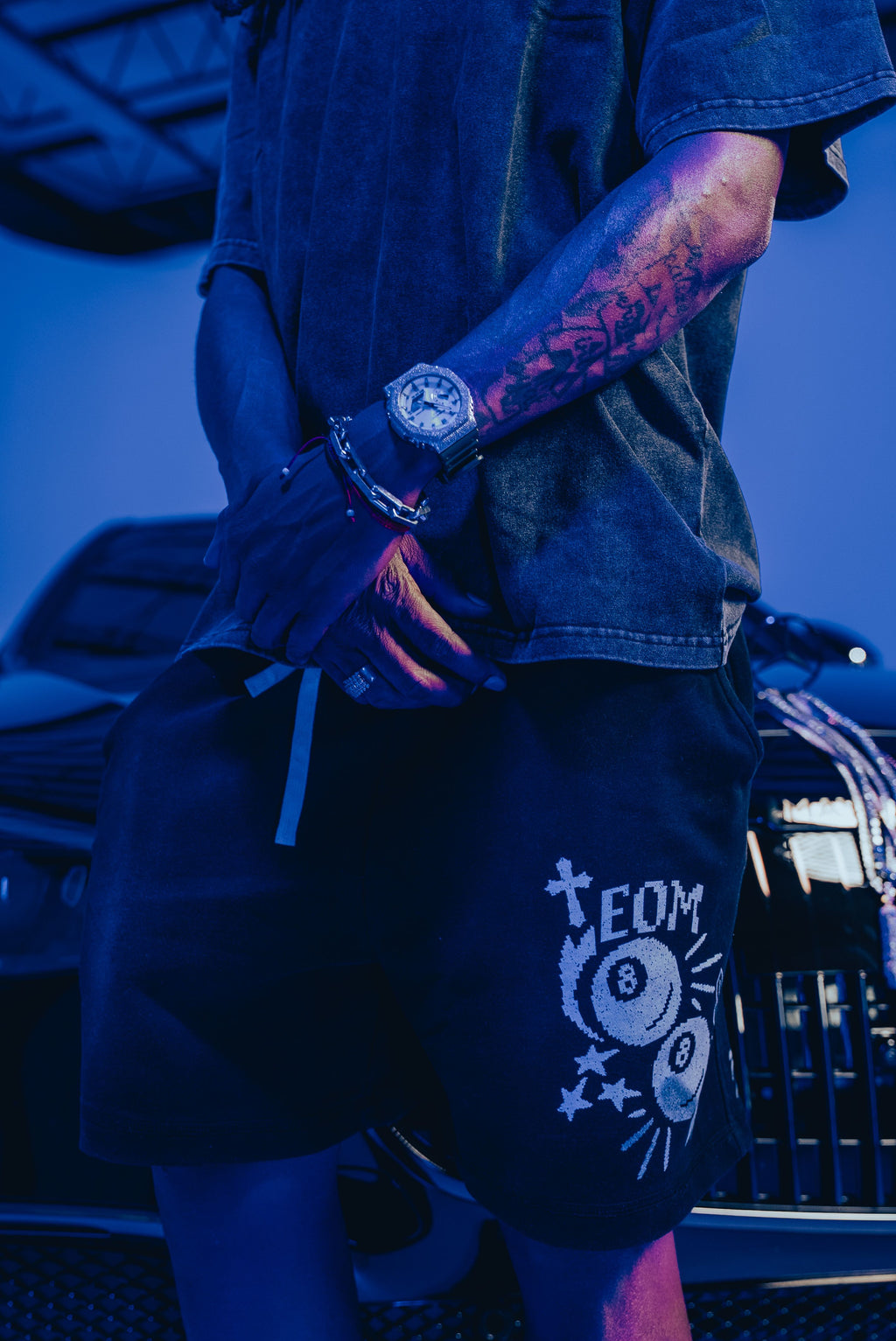 Ceedy Sun Fade Raw Edge Cotton Shorts