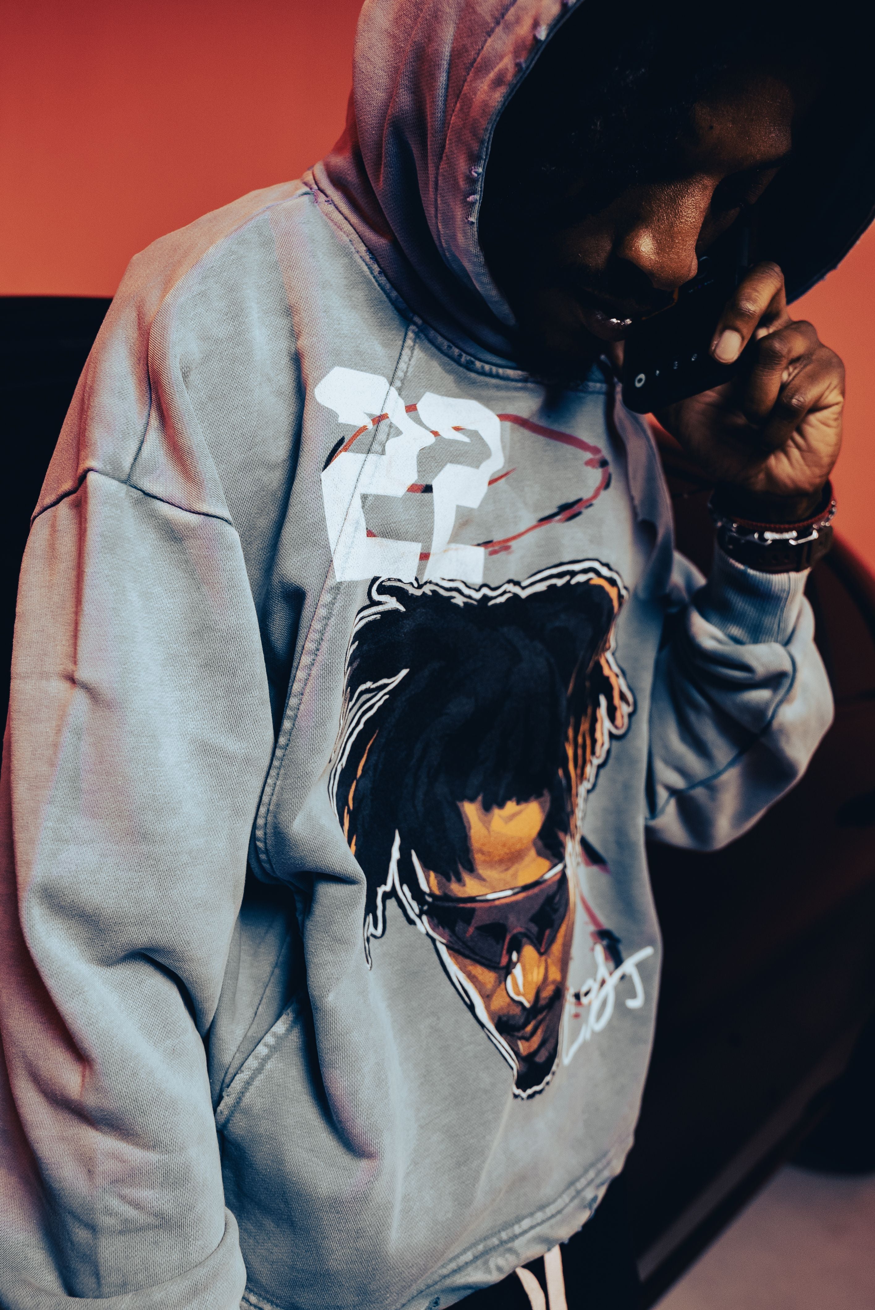 Ceedy Vintage Washed Frayed-Hem Hoodie