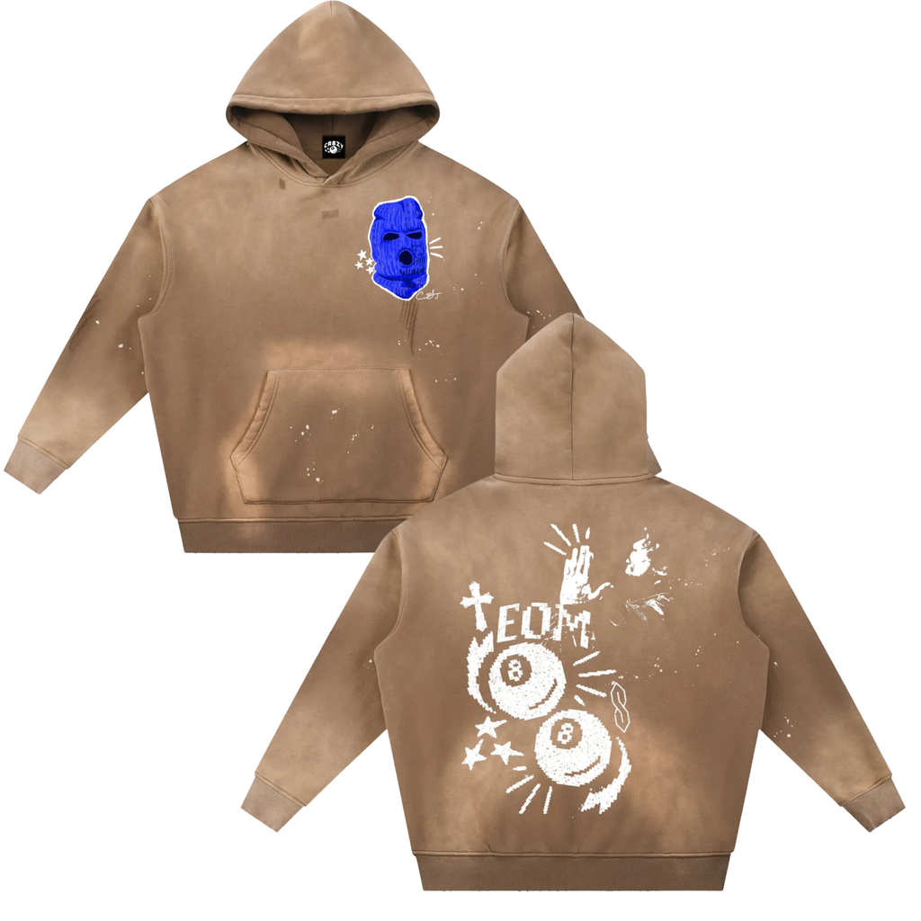 Ski Mask Vintage Washed Frayed Fleece Hoodie