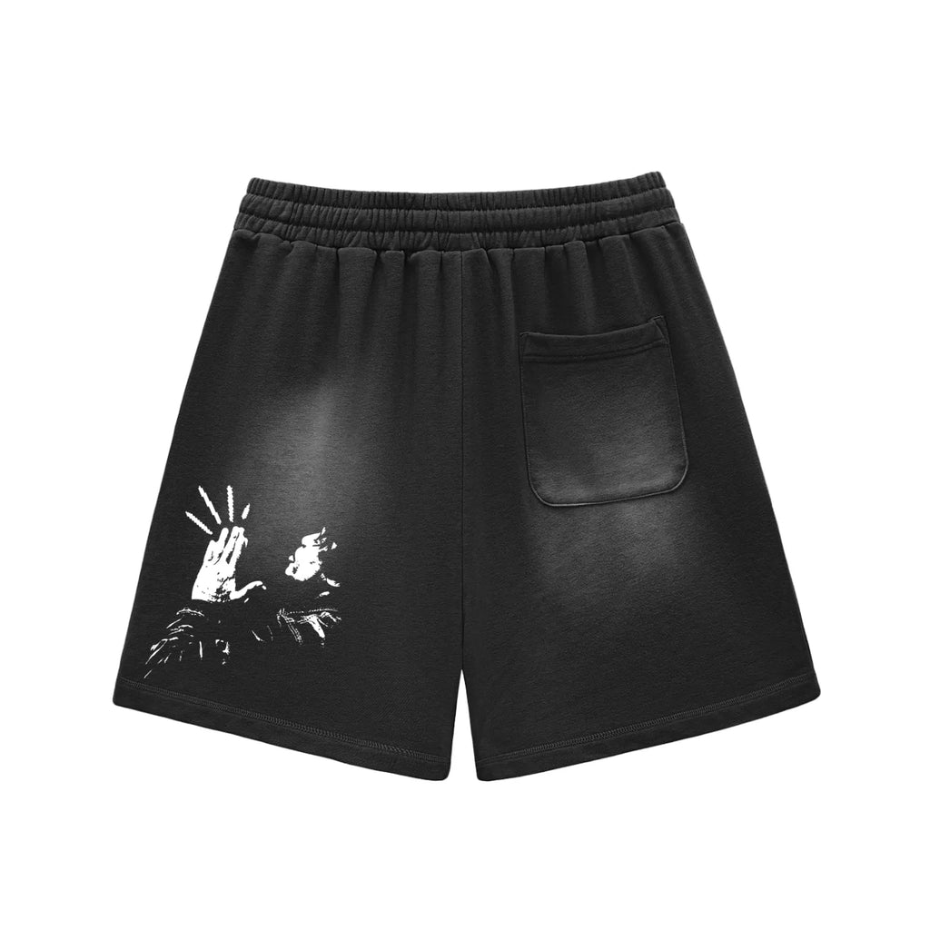 Sun Faded Raw Edge Cotton Shorts