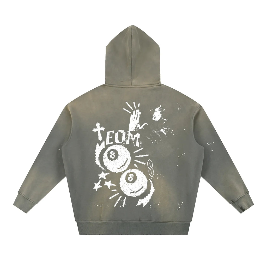 Ski Mask Vintage Washed Frayed Fleece Hoodie