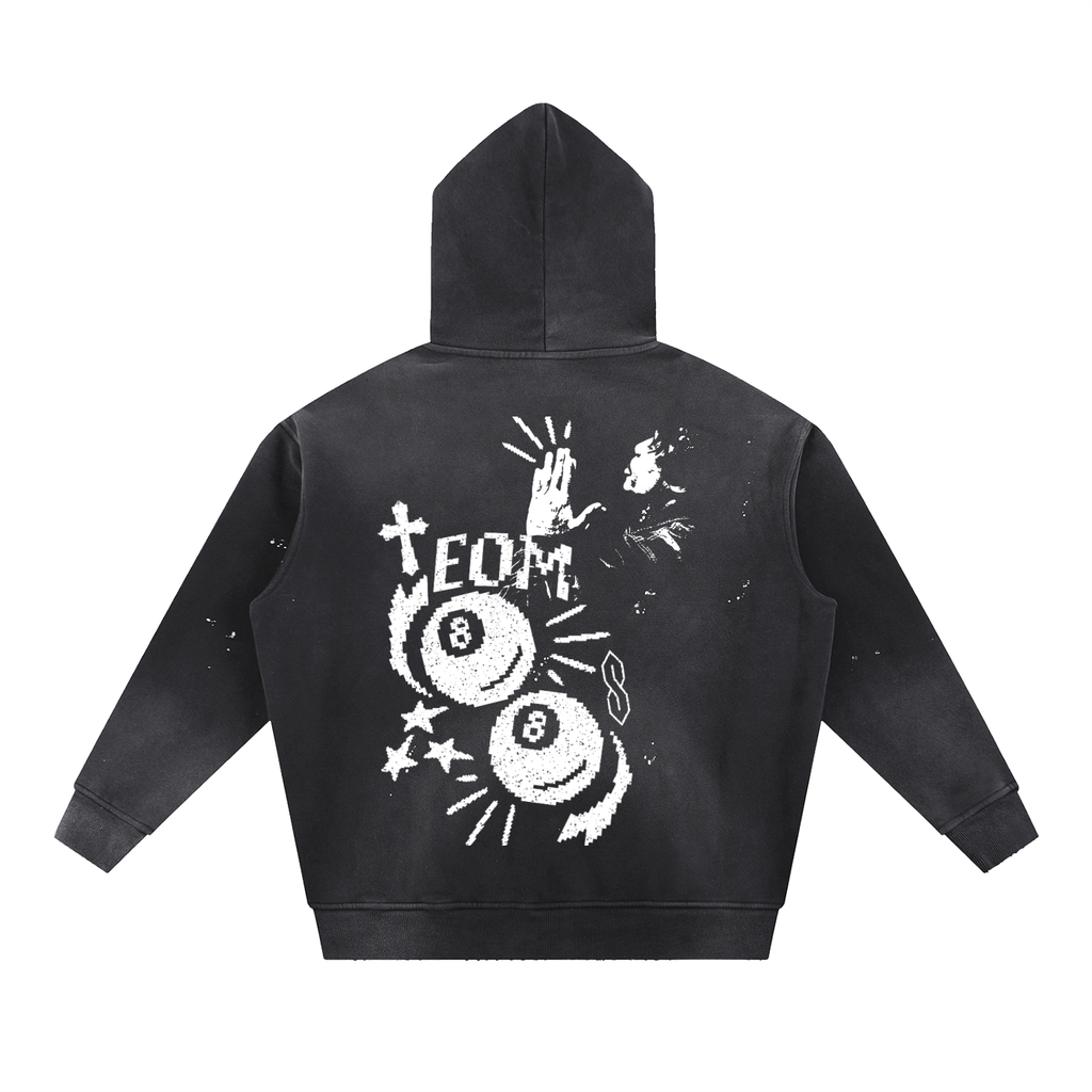 Ceedy Ski Mask Vintage Washed Frayed Fleece Hoodie